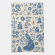 Stunning Mahjong Toile Kitchen Towel