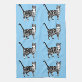Pano De Prato Tabby Cat Blue Tea Towel