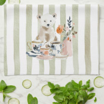 Toalhas de Cozinha Urso Chá Tempo Aquarela Caprich