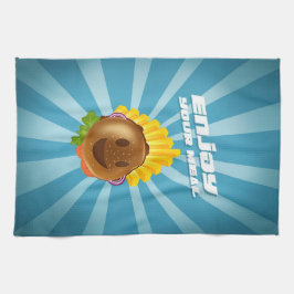 Pano De Prato Torchon motif burger souriant coloré