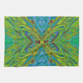 Pano De Prato Trippy Chartreuse e Blue Abstrato Butterfly