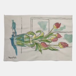 Pano De Prato Tulipa vermelha em um vaso