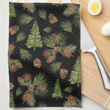 Watercolor Pine Trees Greenery Kitchen Towel