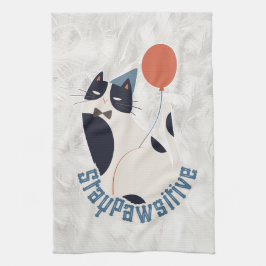 Pano De Prato Whimsical Tuxedo Cat Stay Pawsitive Kitchen Towel