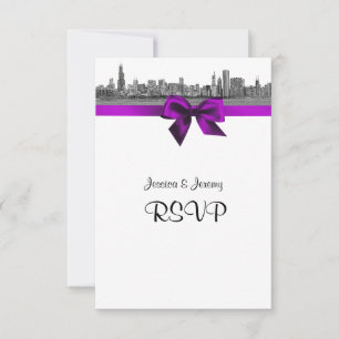 Panorama de Chicago Gravado BW Violeta RSVP Menu