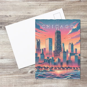 Panorama Moderno de Chicago em Cartão Postal
