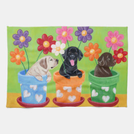 Panos De Prato Pote Flor Labrador Puppies Pintura