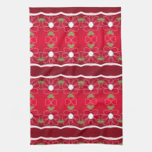 Tea-Towel Vermelho Negrito Com Design Floral