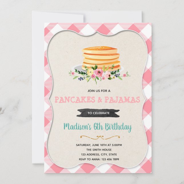 Panquecas e convites de festas de pijamas (Frente)