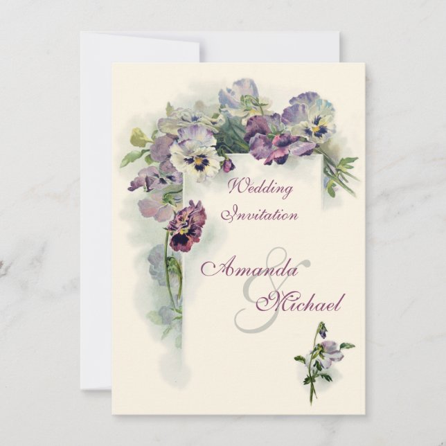 Pansies roxos que wedding o convite (Frente)