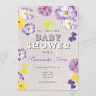 Pansies violas chá de fraldas convite