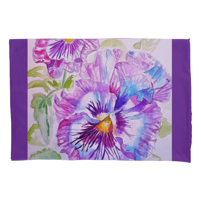 Pansy Watercolor Pattern on Purple Blue Pansies (Frente)
