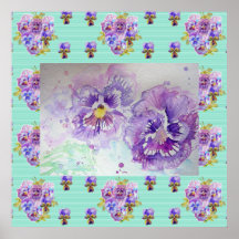 Pansy Watercolor Pintura de pintura Poster de flor