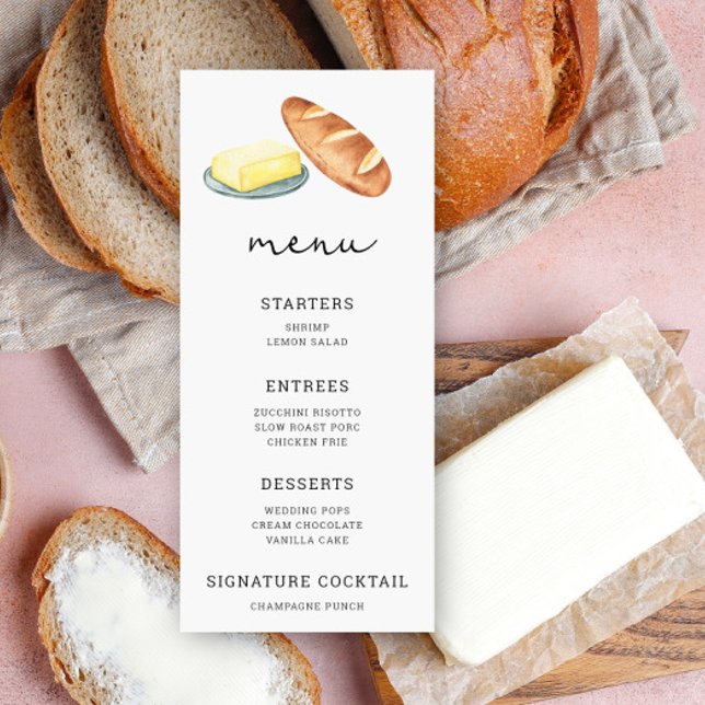 Pão com manteiga aquarela - Menu de Casamento (Criador carregado)