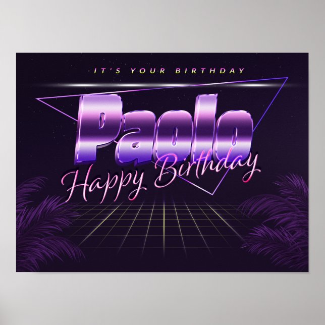 Paolo Name Vorname lila retro Poster Geburtstag (Frente)