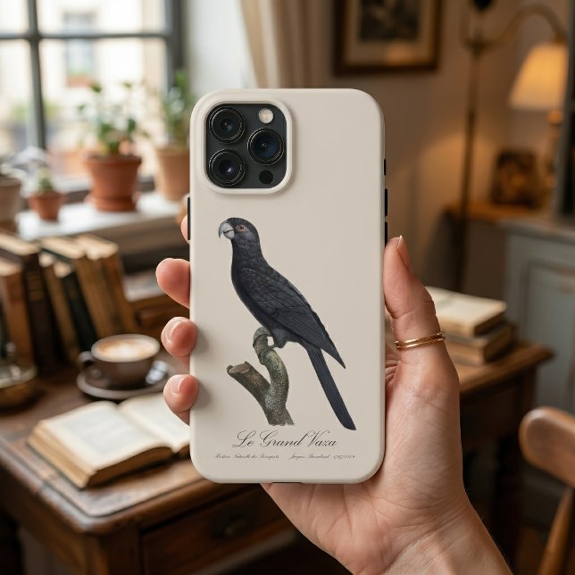 Papagaio-de-vasa-maior, Coracopsis Vasa Ilustração (Greater Vasa Parrot, Coracopsis Vasa Illustration. iPhone Case)