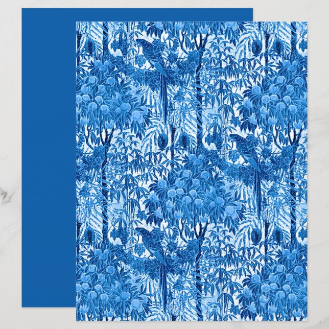 Papagaio em um Prédio da Selva, Azul Indigo e Bran (Frente/Verso)