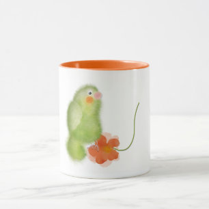 Papagaio verde com caneca de flor pela ORDesigns.