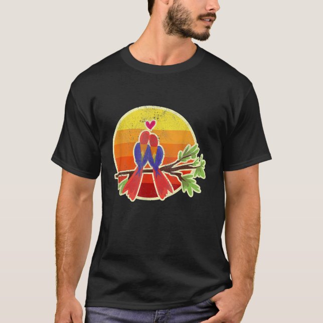 Papagaios apaixonados por camisetas sunset retro-p (Frente)