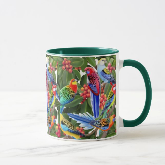 Papagaios de Rosella na caneca da campainha da (Direita)