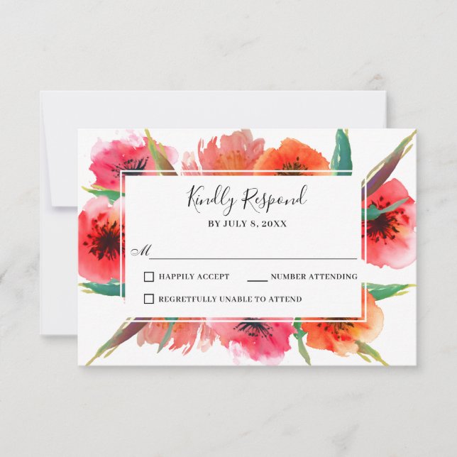 Papagaios Pintados Vermelhos Casamento Floral RSVP (Frente)