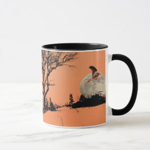 Papagaios vermelhos na caneca arborizada da