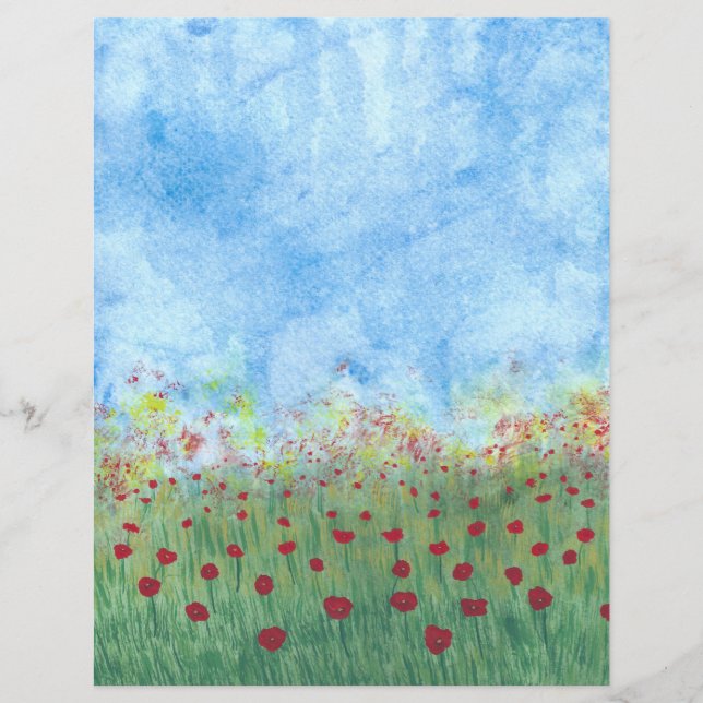 Papagaios vermelhos no campo Papel Escrapbook com  (Frente)