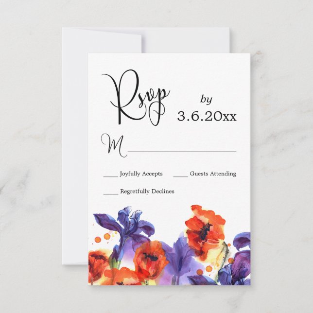 Papagaios vermelhos, RSVP de Casamento de Aquarela (Frente)