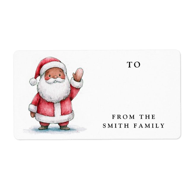 Papai Noel acenando etiqueta de presente de Natal (Frente)
