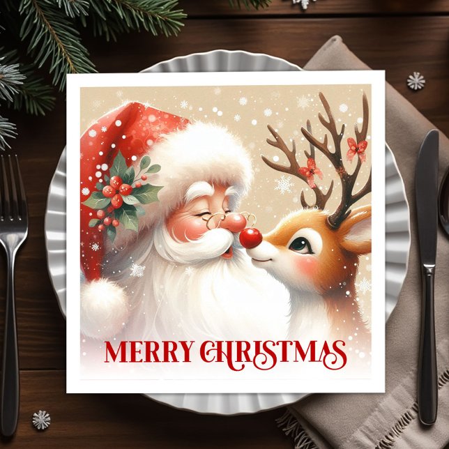 Papai Noel Alegre e Guardanapos de Natal do Renasc (Merry Santa and Rudolph Christmas Napkins Dinner Tableware

)