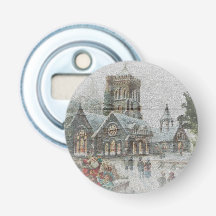 Papai Noel antigo com crianças em frente a uma igr