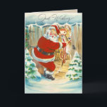 Papai noel bonito & cartão de Natal da rena<br><div class="desc">Cartões de Natal do Victorian para as pessoas que você ama. Fácil personalizar! Cada cartão do Velho Mundo é restaurado lovingly para a melhor qualidade de impressão.</div>