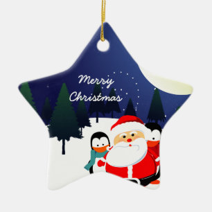 Papai Noel bonito e enfeites de natal dos pinguins