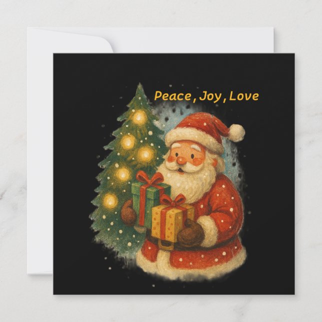 Papai Noel Clássico sob a Árvore Cartão de Natal P (Frente)