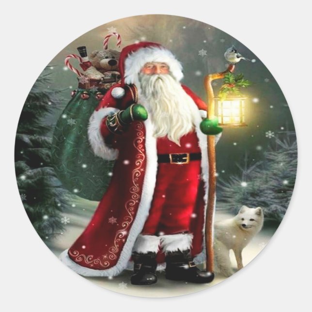 Papai Noel com Adesivo Redondo de Lanterna (Frente)