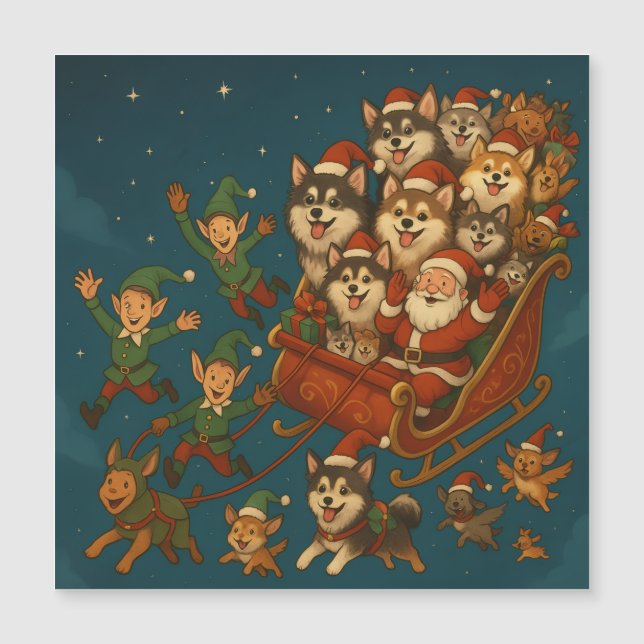 Papai Noel com cachorrinhos alegres e elfos! (Frente)