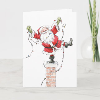 Papai noel com o cartão das luzes de Natal