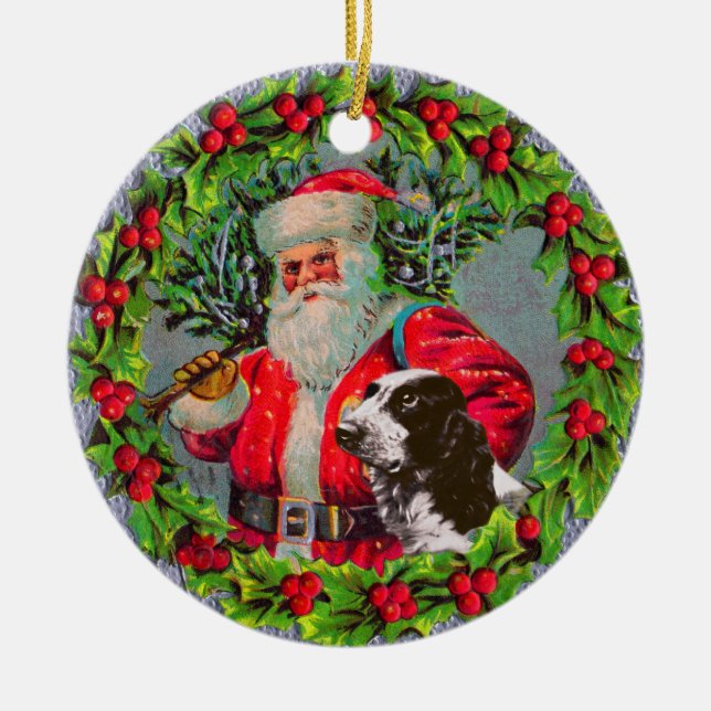 Papai noel com o ornamento do Spaniel de Springer (Frente)