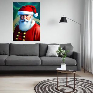 Papai Noel com olhos azuis AI Art Poster