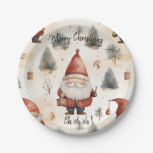 Papai Noel de Natal em Aquarela 2 - Prato de Papel