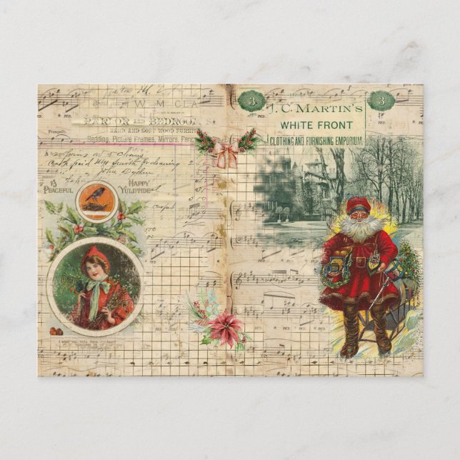 Papai Noel de Natal Vintage e notas musicais  (Frente)
