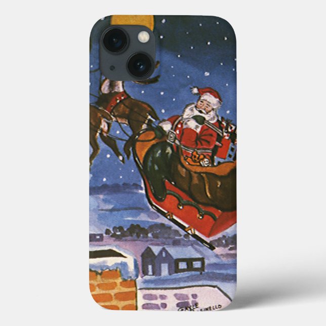 Papai Noel de Natal Vintage Voando Seu Trenó (Verso)