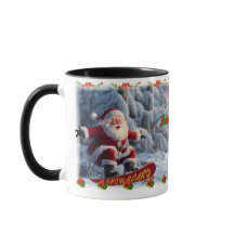 Papai Noel de Snowboard em uma xícara de café de c