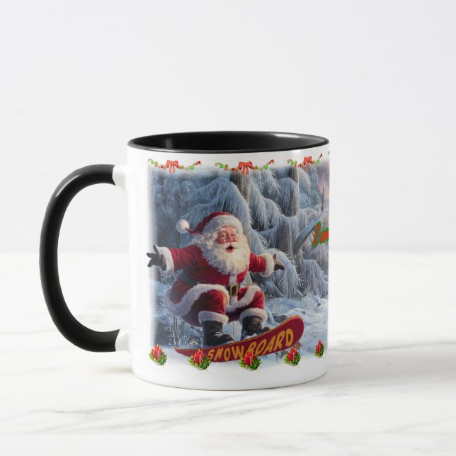 Papai Noel de Snowboard em uma xícara de café de c (Esquerda)