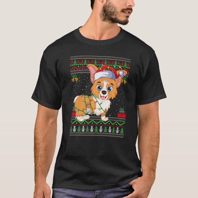 Papai Noel de Suéter de Natal Feio Corgi Galês Chr (Frente)