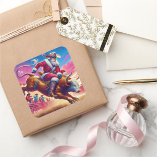 Papai noel de vaqueiro com etiqueta para presente