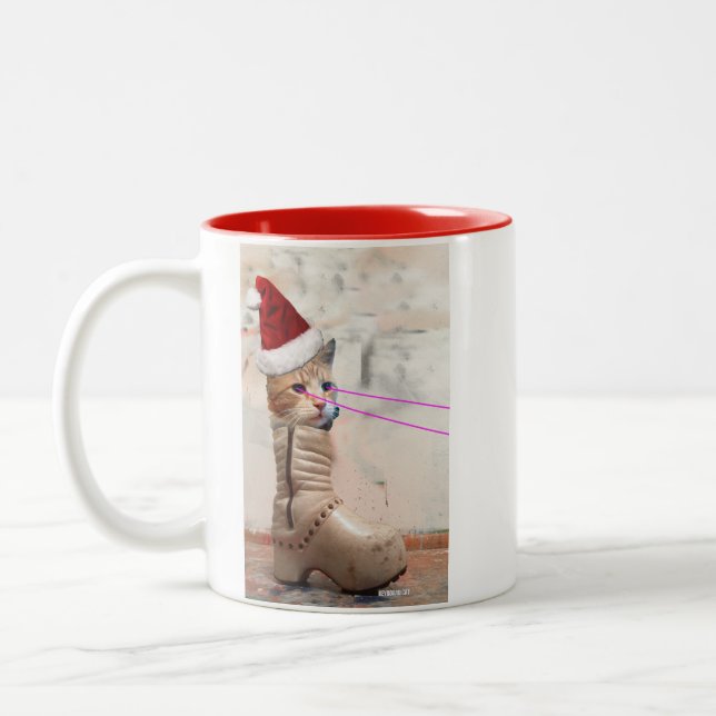 PAPAI NOEL do gato do teclado na caneca dos (Esquerda)