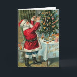 Papai noel do vintage que apara o cartão de Natal<br><div class="desc">Cartão do vintage/o retro/do Victorian papai noel de Natal.  Papai noel que apara a árvore de Natal!  Papai noel que decora a árvore de Natal!  Feliz Natal!</div>