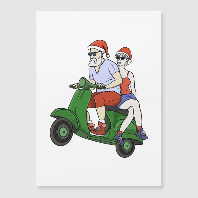 Papai Noel e a Sra. Claus andando de scooter (Frente)