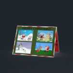 Papai noel e amigos que golfing em um cartão de<br><div class="desc">Traga a alegria e o elogio do feriado aos amigos e à família com este cartão original do Natal com o papai noel e os amigos que jogam o golfe em um país das maravilhas do inverno. Este cartão brilhante, colorido trará a alegria a seus corações e um sorriso a...</div>